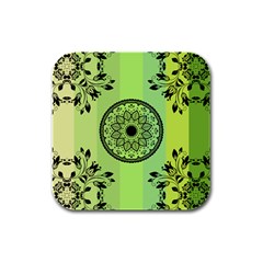 Green Grid Cute Flower Mandala Rubber Square Coaster (4 Pack) 