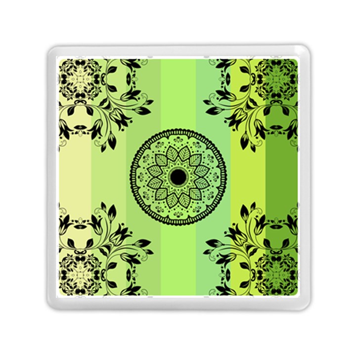 Green Grid Cute Flower Mandala Memory Card Reader (Square)