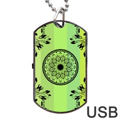 Green Grid Cute Flower Mandala Dog Tag Usb Flash (two Sides)