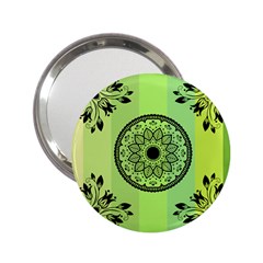 Green Grid Cute Flower Mandala 2 25  Handbag Mirrors by Magicworlddreamarts1