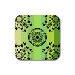 Green Grid Cute Flower Mandala Rubber Coaster (square) 