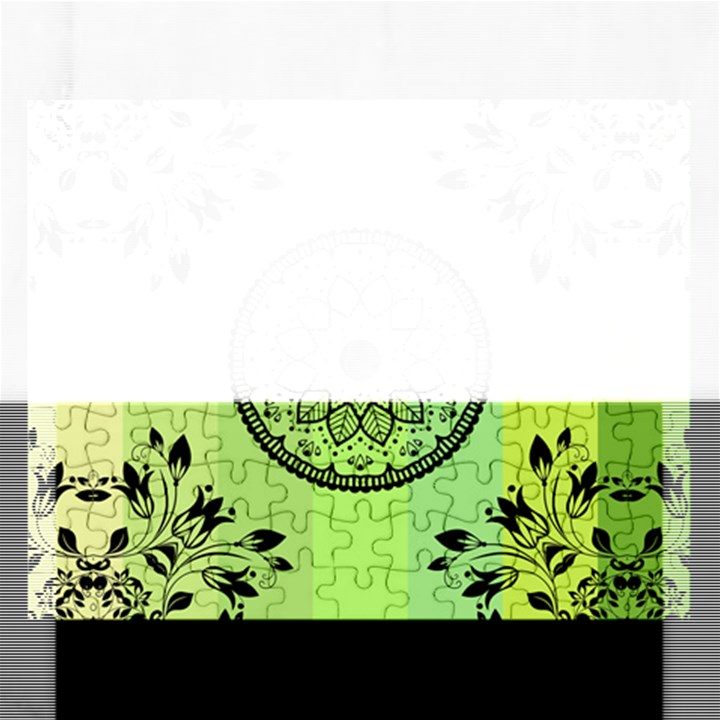 Green Grid Cute Flower Mandala Rectangular Jigsaw Puzzl