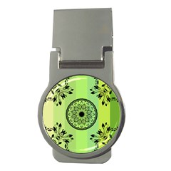 Green Grid Cute Flower Mandala Money Clips (round) 