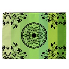 Green Grid Cute Flower Mandala Cosmetic Bag (xxl) by Magicworlddreamarts1