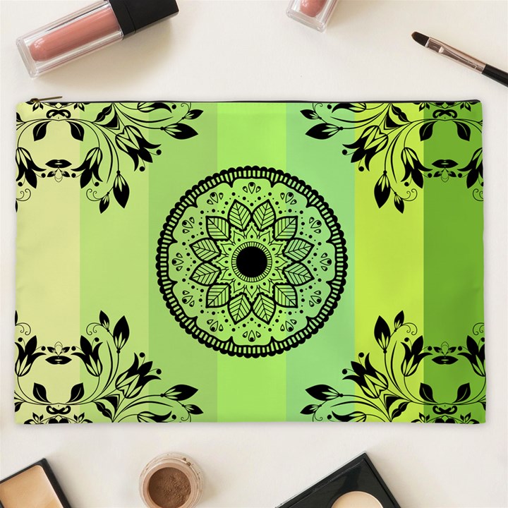 Green Grid Cute Flower Mandala Cosmetic Bag (XXL)