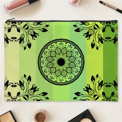 Green Grid Cute Flower Mandala Cosmetic Bag (XXXL)