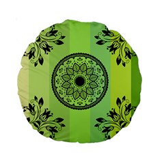 Green Grid Cute Flower Mandala Standard 15  Premium Round Cushions