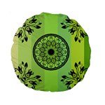 Green Grid Cute Flower Mandala Standard 15  Premium Round Cushions Back