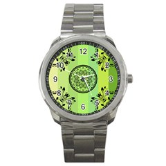 Green Grid Cute Flower Mandala Sport Metal Watch