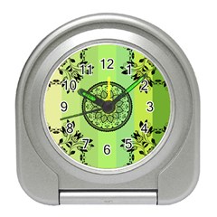 Green Grid Cute Flower Mandala Travel Alarm Clock