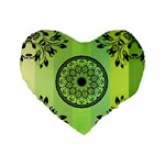 Green Grid Cute Flower Mandala Standard 16  Premium Heart Shape Cushions Front