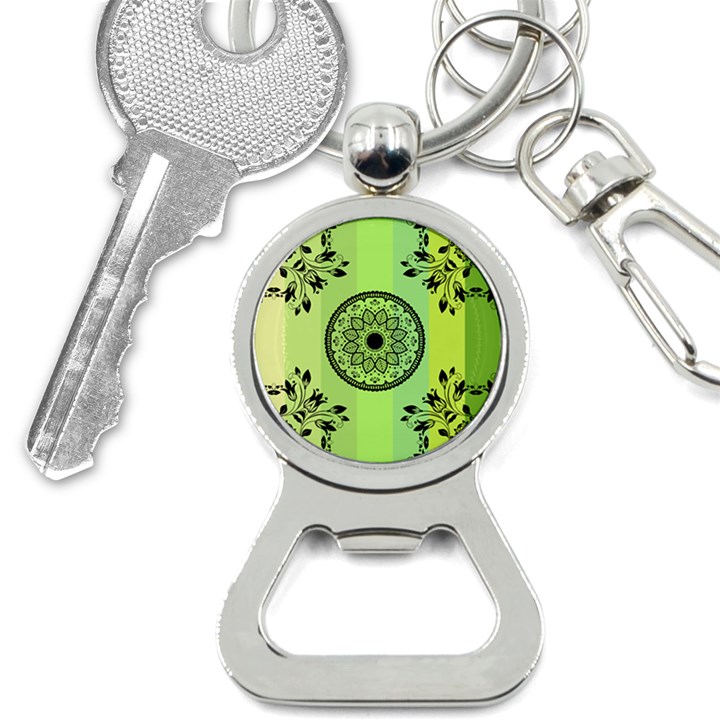 Green Grid Cute Flower Mandala Bottle Opener Key Chain