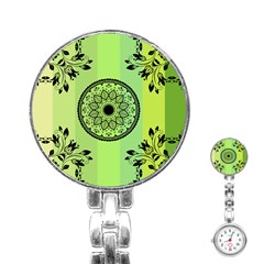 Green Grid Cute Flower Mandala Stainless Steel Nurses Watch