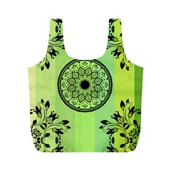 Green Grid Cute Flower Mandala Full Print Recycle Bag (m)