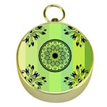 Green Grid Cute Flower Mandala Gold Compasses Front