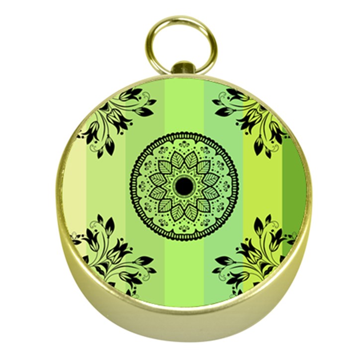 Green Grid Cute Flower Mandala Gold Compasses