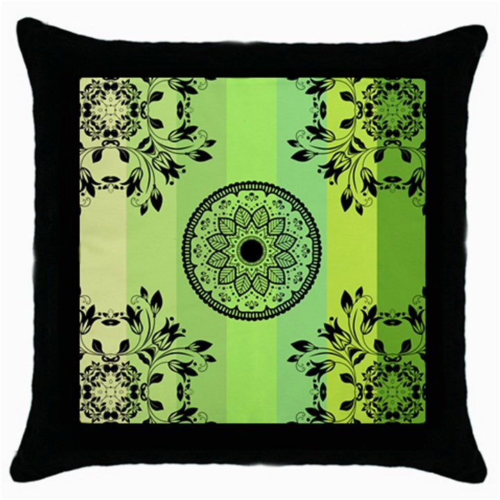 Green Grid Cute Flower Mandala Throw Pillow Case (Black)