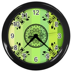 Green Grid Cute Flower Mandala Wall Clock (black) by Magicworlddreamarts1