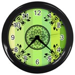 Green Grid Cute Flower Mandala Wall Clock (Black) Front