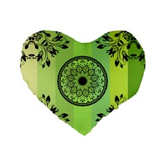 Green Grid Cute Flower Mandala Standard 16  Premium Flano Heart Shape Cushions