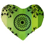 Green Grid Cute Flower Mandala Large 19  Premium Flano Heart Shape Cushions Front