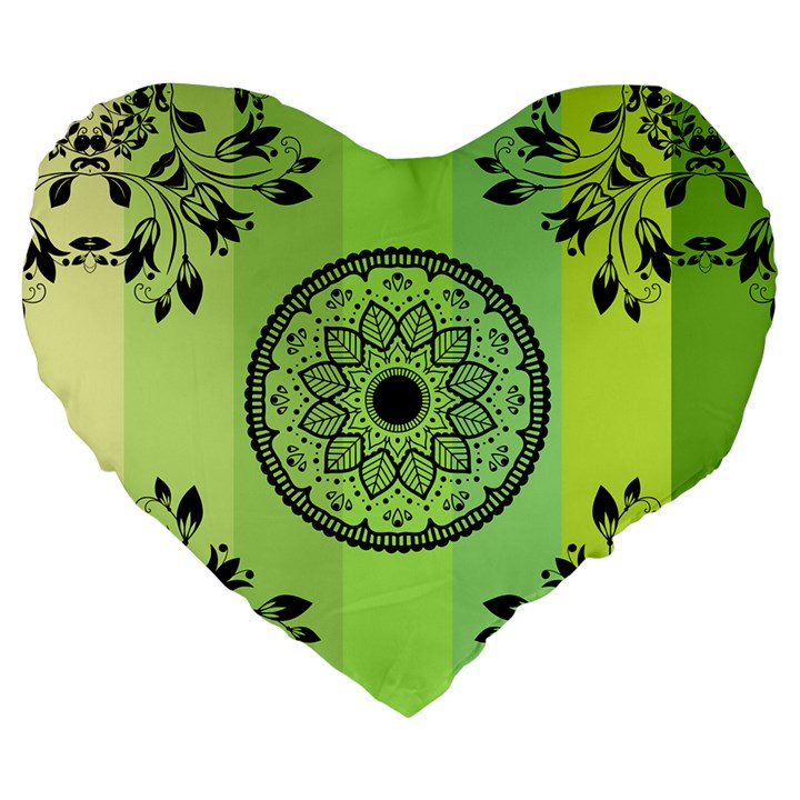 Green Grid Cute Flower Mandala Large 19  Premium Flano Heart Shape Cushions