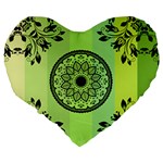 Green Grid Cute Flower Mandala Large 19  Premium Flano Heart Shape Cushions Back