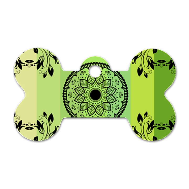 Green Grid Cute Flower Mandala Dog Tag Bone (One Side)