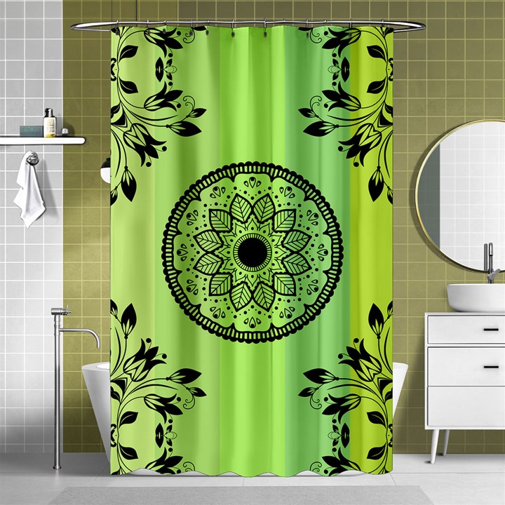 Green Grid Cute Flower Mandala Shower Curtain 48  x 72  (Small) 