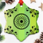 Green Grid Cute Flower Mandala Snowflake Ornament (Two Sides) Front