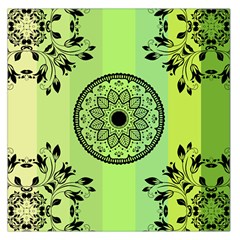 Green Grid Cute Flower Mandala Large Satin Scarf (Square)