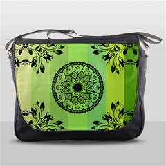 Green Grid Cute Flower Mandala Messenger Bag