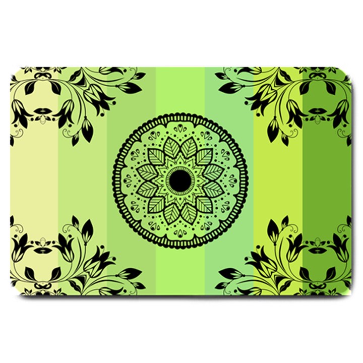 Green Grid Cute Flower Mandala Large Doormat 