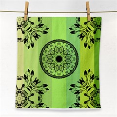 Green Grid Cute Flower Mandala Face Towel by Magicworlddreamarts1