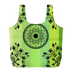 Green Grid Cute Flower Mandala Full Print Recycle Bag (l) by Magicworlddreamarts1