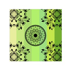 Green Grid Cute Flower Mandala Small Satin Scarf (Square)