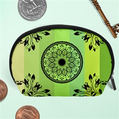 Green Grid Cute Flower Mandala Accessory Pouch (large)