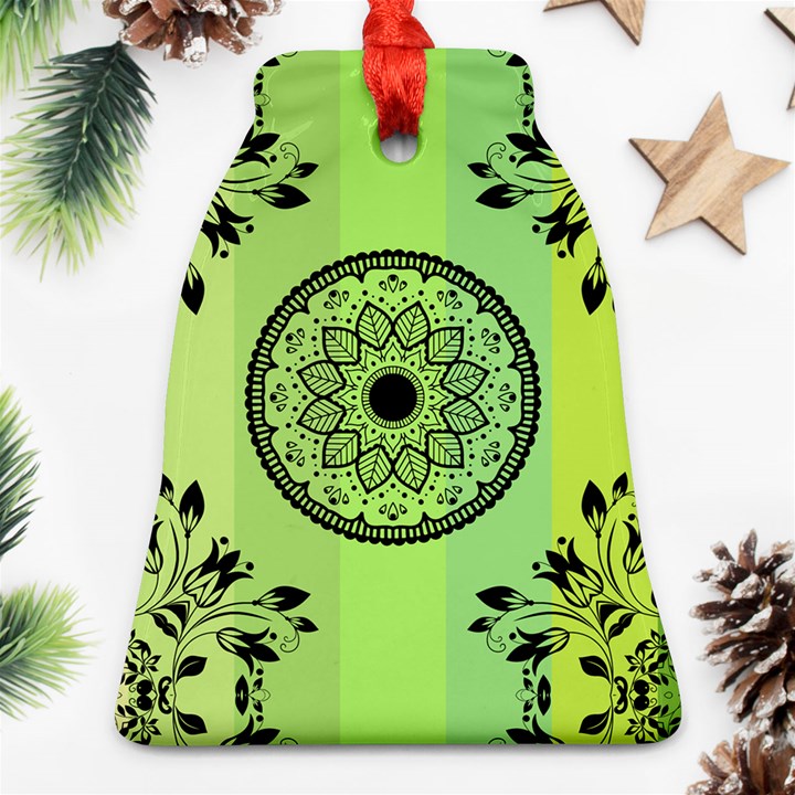 Green Grid Cute Flower Mandala Bell Ornament (Two Sides)