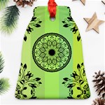 Green Grid Cute Flower Mandala Bell Ornament (Two Sides) Back