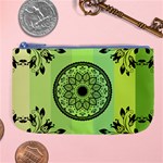 Green Grid Cute Flower Mandala Large Coin Purse Front