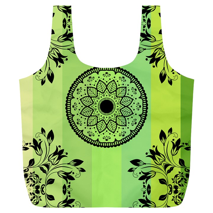 Green Grid Cute Flower Mandala Full Print Recycle Bag (XL)