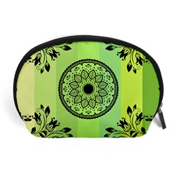 Green Grid Cute Flower Mandala Accessory Pouch (large) by Magicworlddreamarts1