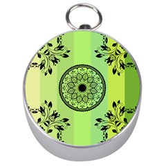 Green Grid Cute Flower Mandala Silver Compasses