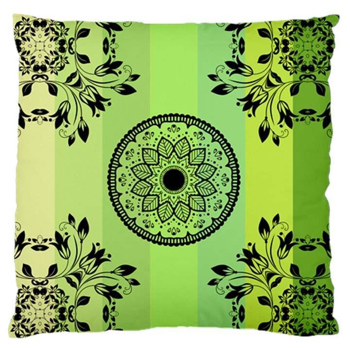 Green Grid Cute Flower Mandala Large Flano Cushion Case (One Side)