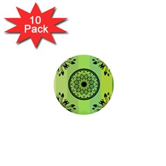 Green Grid Cute Flower Mandala 1  Mini Buttons (10 Pack)  by Magicworlddreamarts1