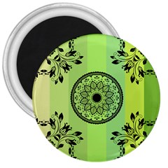 Green Grid Cute Flower Mandala 3  Magnets by Magicworlddreamarts1