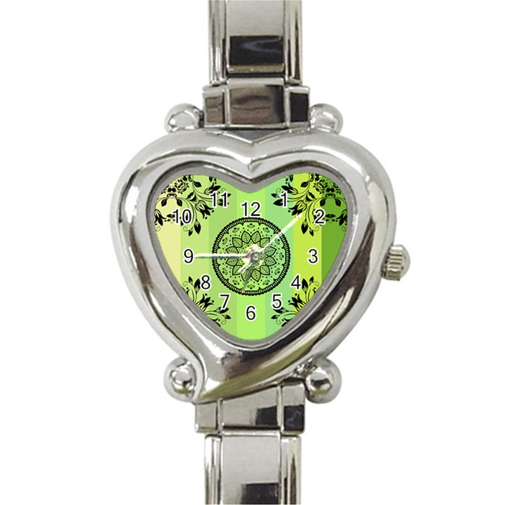 Green Grid Cute Flower Mandala Heart Italian Charm Watch