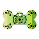 Green Grid Cute Flower Mandala Dog Tag Bone (Two Sides) Front