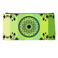 Green Grid Cute Flower Mandala Pencil Case