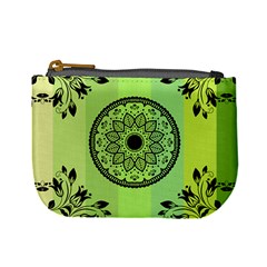 Green Grid Cute Flower Mandala Mini Coin Purse